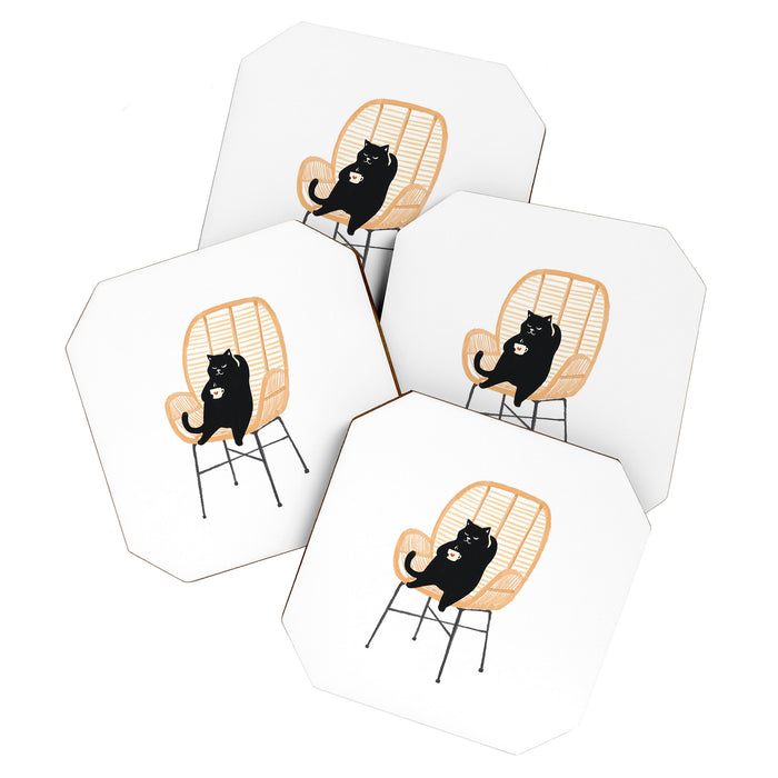 Lazy cat 2 enjoying coffee on rattan chair  Coaster Gallery Image 1