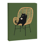 Lazy cat 2b Green enjoy coffee on rattan chair  Canvas Print Gallery Image 8