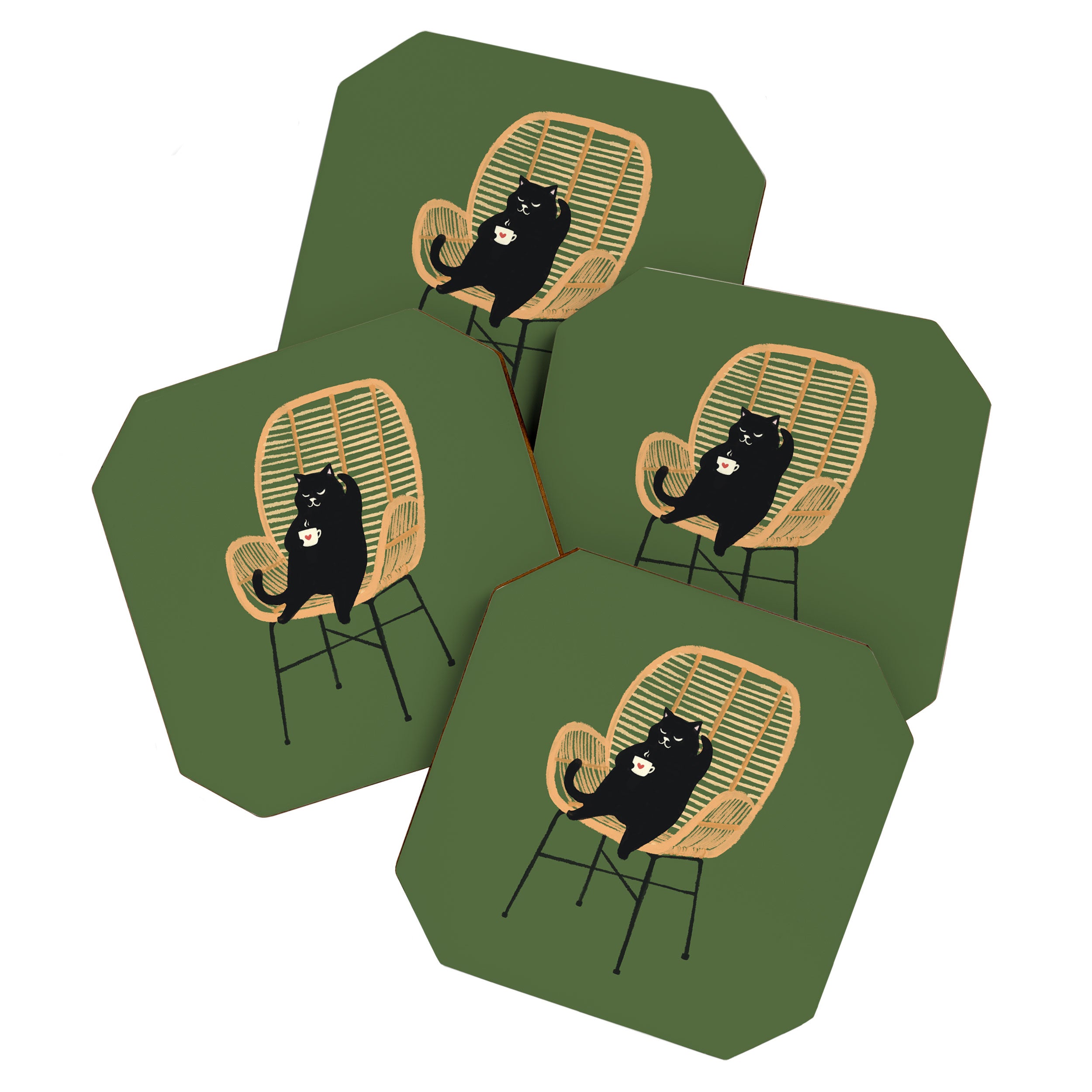 Lazy cat 2b Green enjoy coffee on rattan chair  Coaster Gallery Image 1