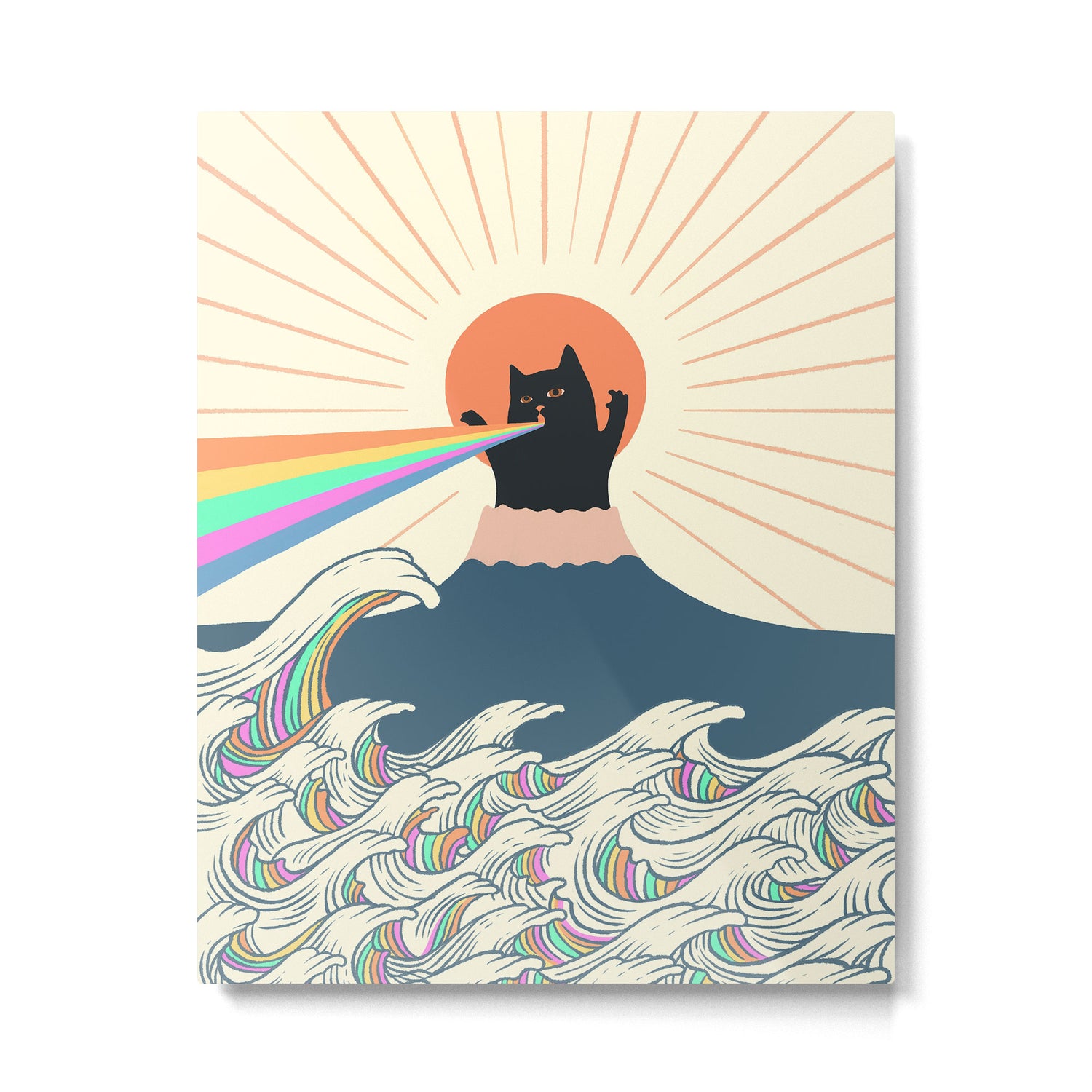 Meowtain cat 5 rainbow wave catzilla  Metal Print Gallery Image 6