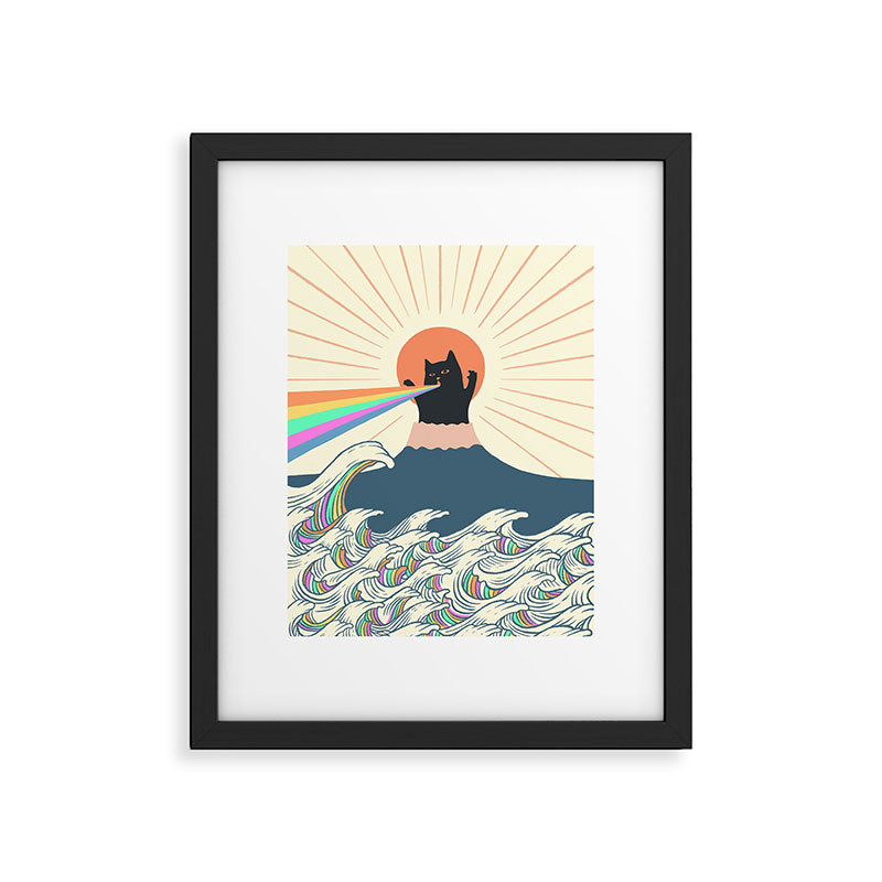 Meowtain cat 5 rainbow wave catzilla  Framed Art Print Gallery Image 6