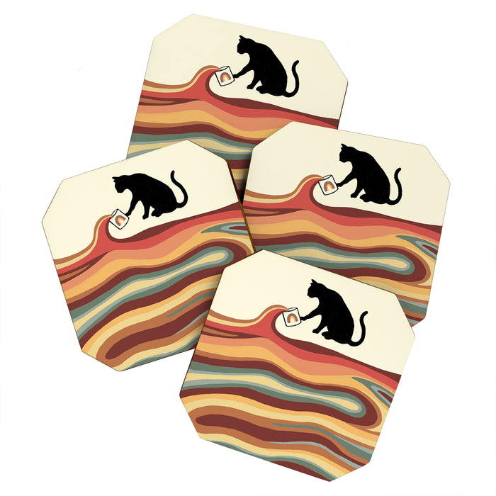 Rainbow cat 1 coffee milk drop Coaster Gallery Image 1