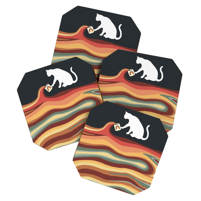 Rainbow cat 1b black magic coffee milk drop Coaster Gallery Image 1