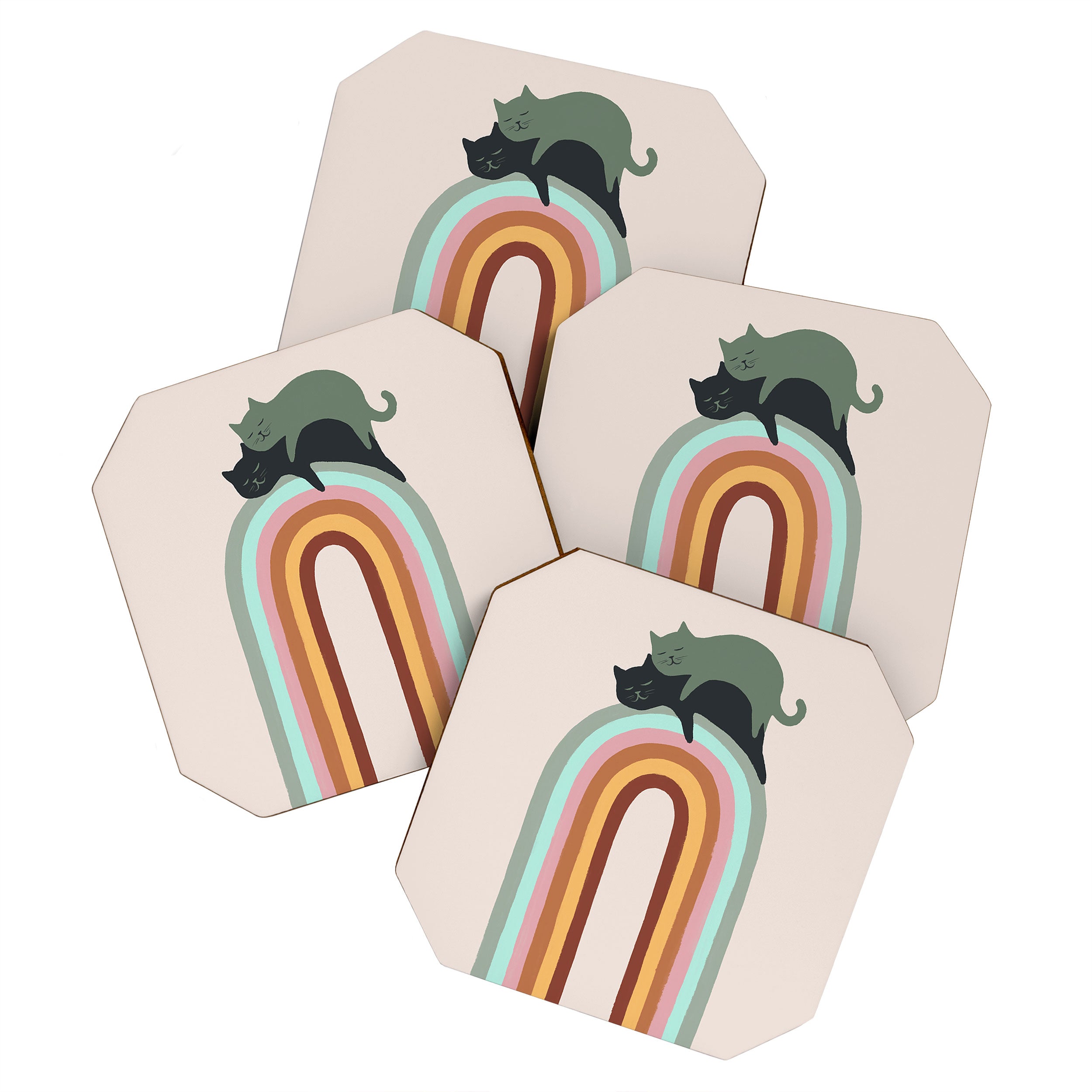 Rainbow cat 3 lover hugs Coaster Gallery Image 1