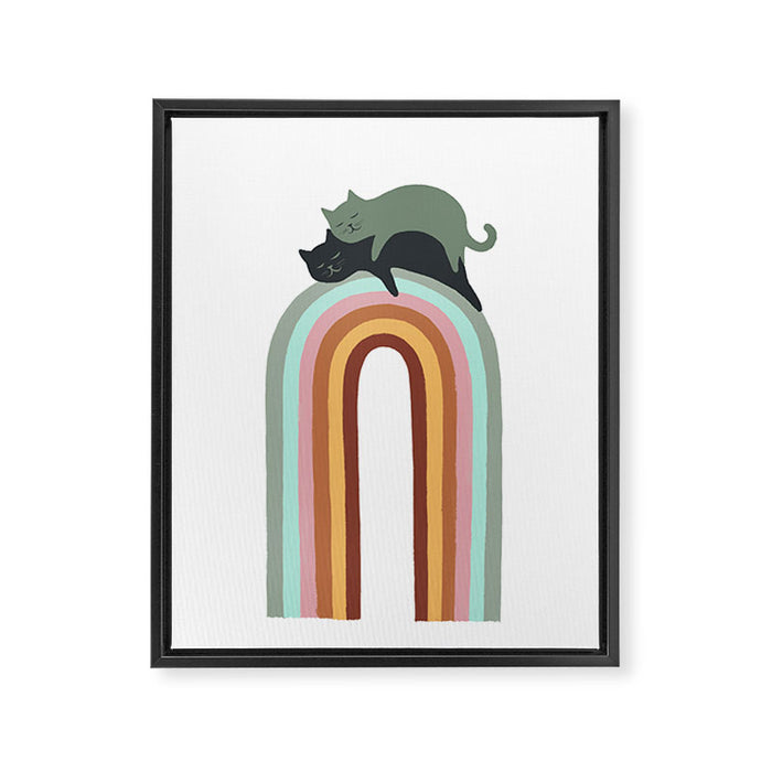 Rainbow cat 3 lover hugs Framed Canvas Print Gallery Image 1