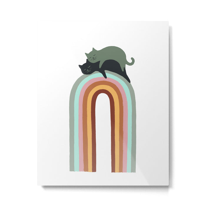 Rainbow cat 3 lover hugs Metal Print Gallery Image 1
