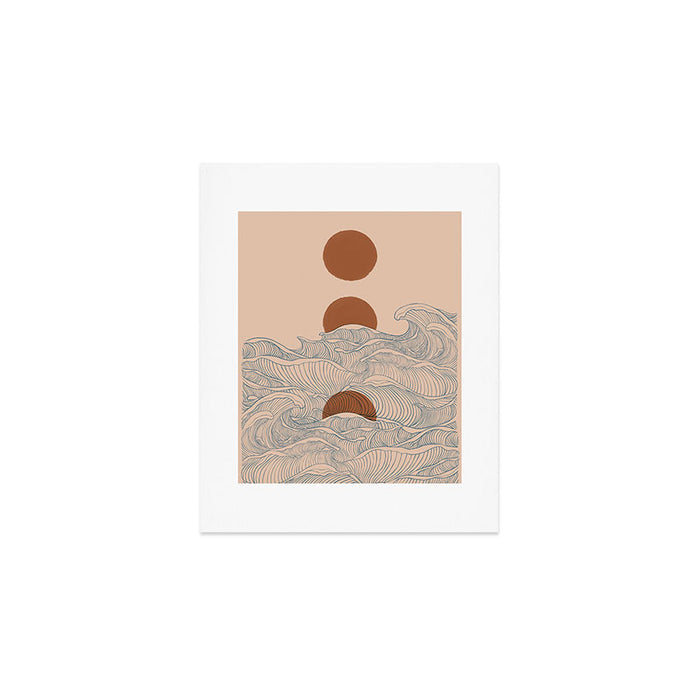 Vintage abstract landscape the great wave ocean sunset moon Art Print Gallery Image 1