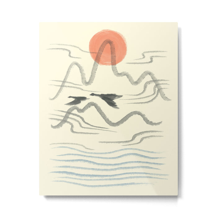 Watercolor 9 Abstraction minimal landscape lover bird Metal Print Gallery Image 1