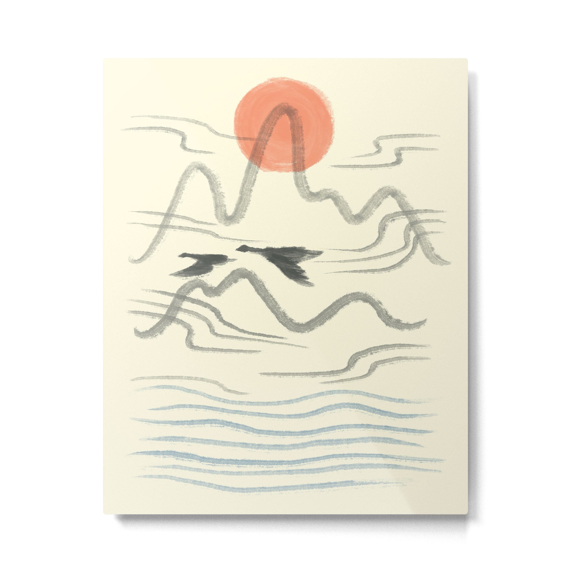 Watercolor 9 Abstraction minimal landscape lover bird Metal Print Gallery Image 6
