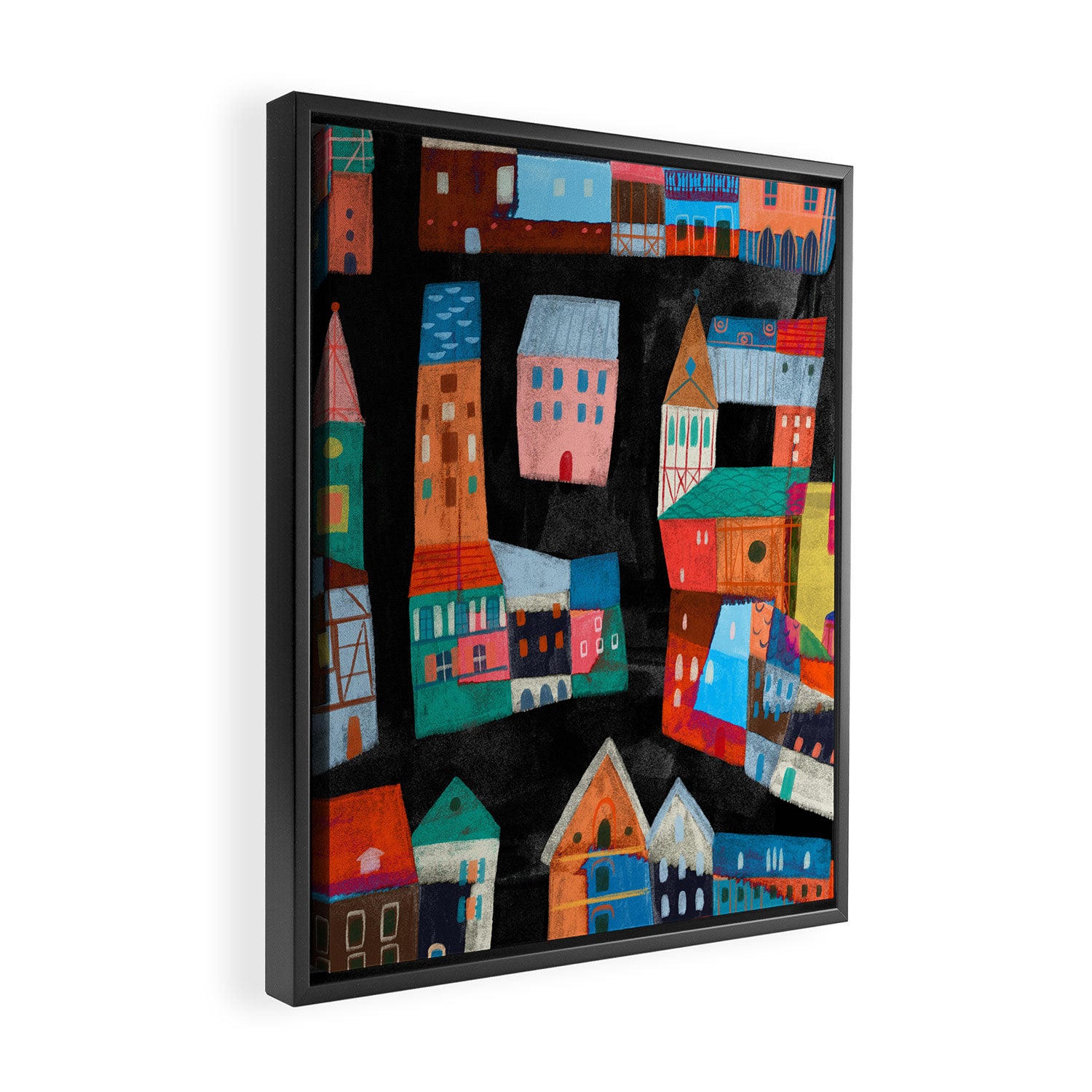 Neon Village Framed Canvas Print Gallery Image 2