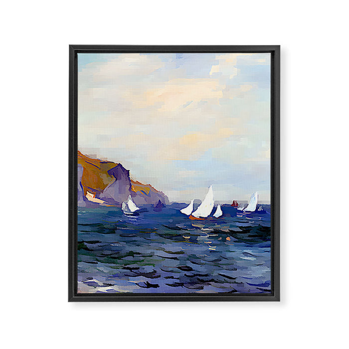 Claude Monet - Cliffs and Sailboats at Pourville Framed Canvas Print Gallery Image 1