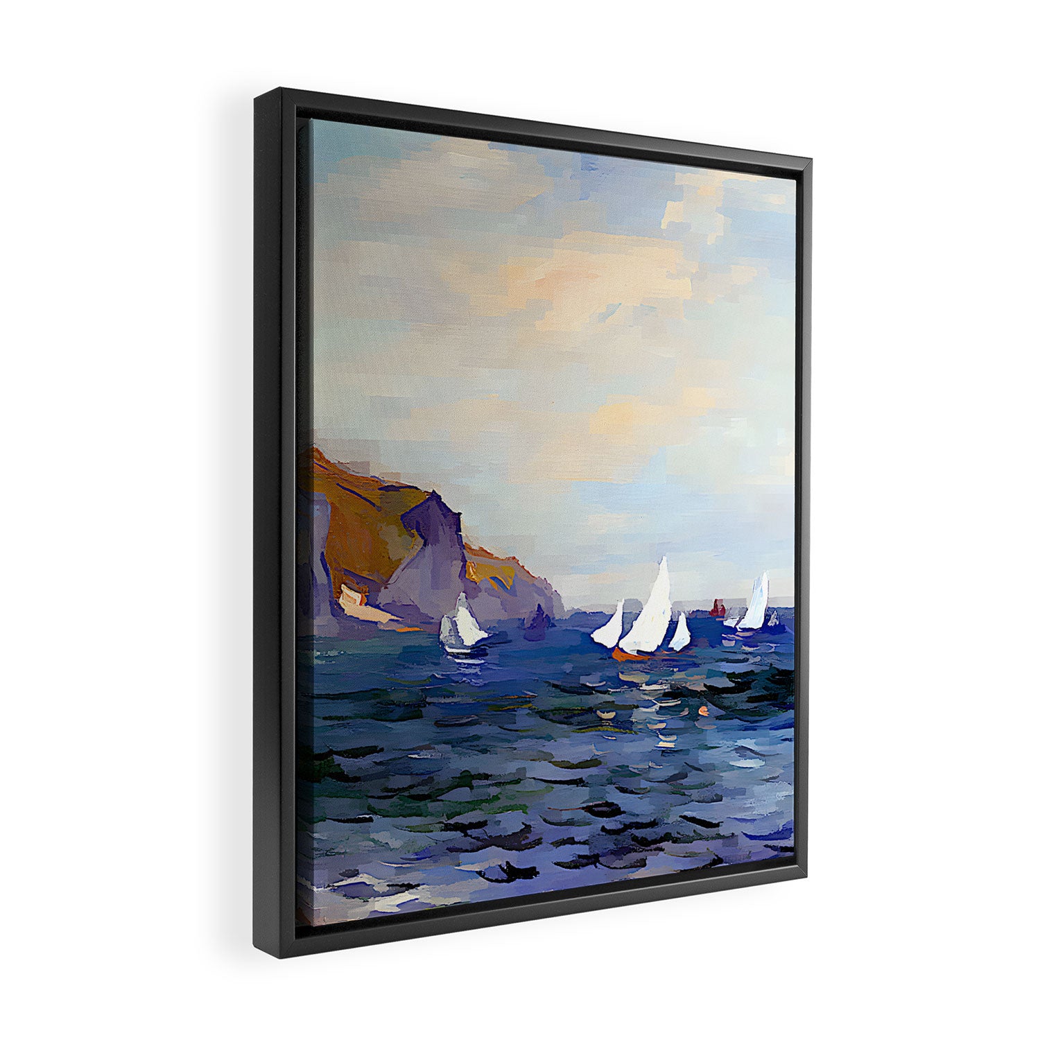 Claude Monet - Cliffs and Sailboats at Pourville Framed Canvas Print Gallery Image 2