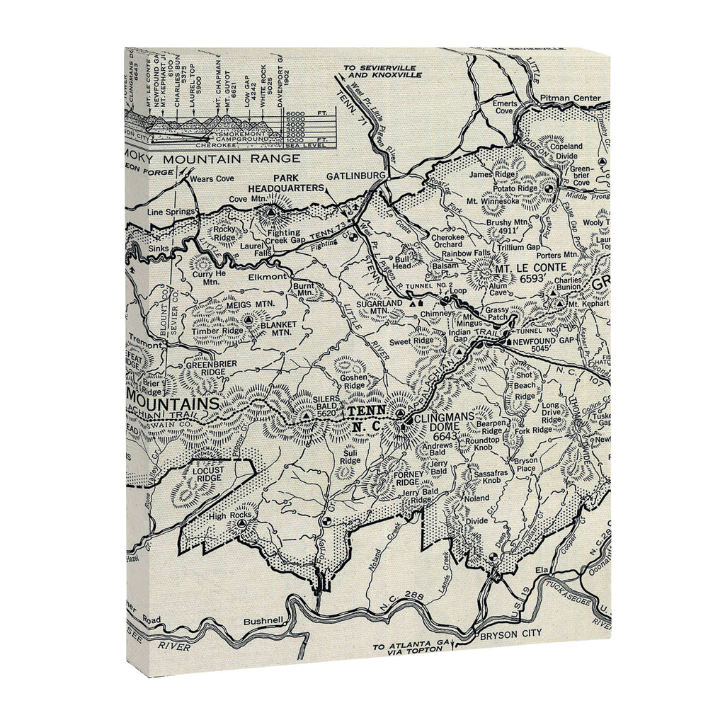Historical Great Smoky Mountain National Park Map 1941 Canvas Print Gallery Image 6