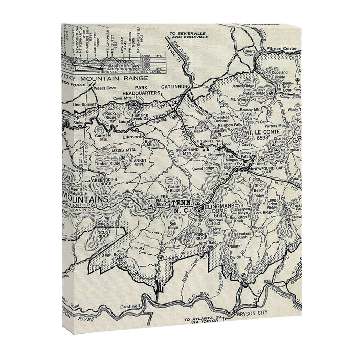 Historical Great Smoky Mountain National Park Map 1941 Canvas Print Gallery Image 1
