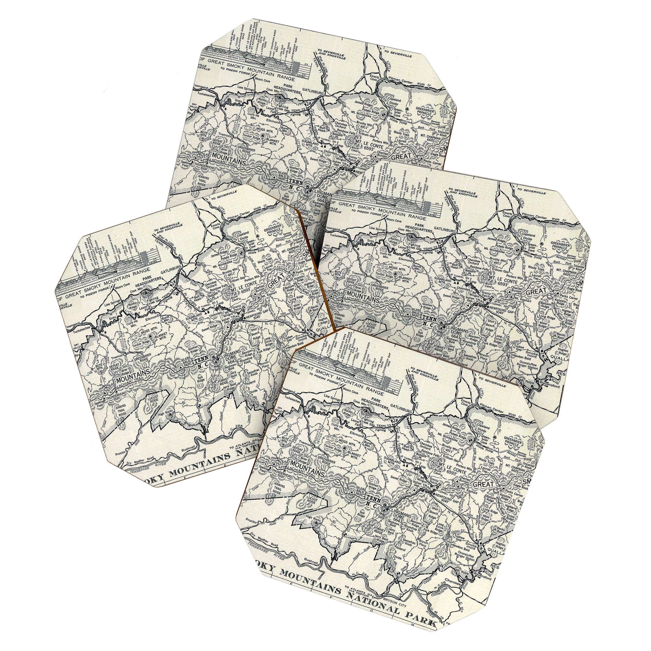 Historical Great Smoky Mountain National Park Map 1941 Coaster Gallery Image 1