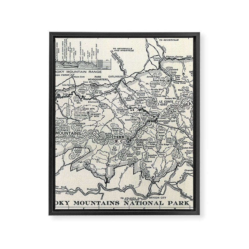 Historical Great Smoky Mountain National Park Map 1941 Framed Canvas Print Gallery Image 6