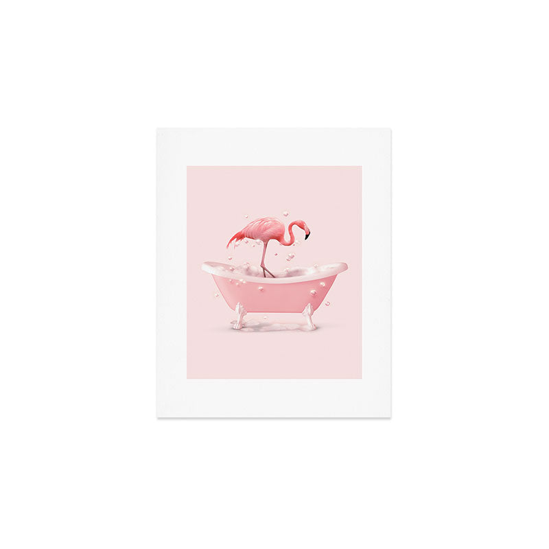 Bathtub Flamingo Art Print Gallery Image 1