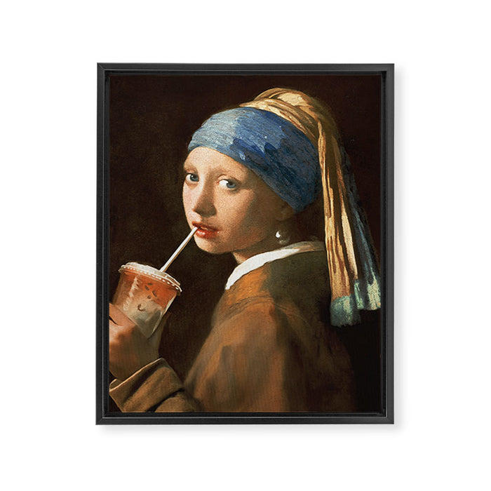 Girl With Iced Latte Framed Canvas Print Gallery Image 1