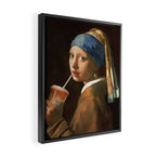 Girl With Iced Latte Framed Canvas Print Gallery Image 2