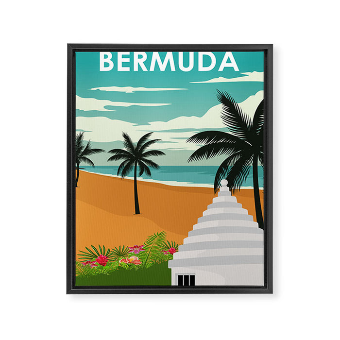 Bermuda Vintage Minimal Retro Travel Poster Framed Canvas Print Gallery Image 1