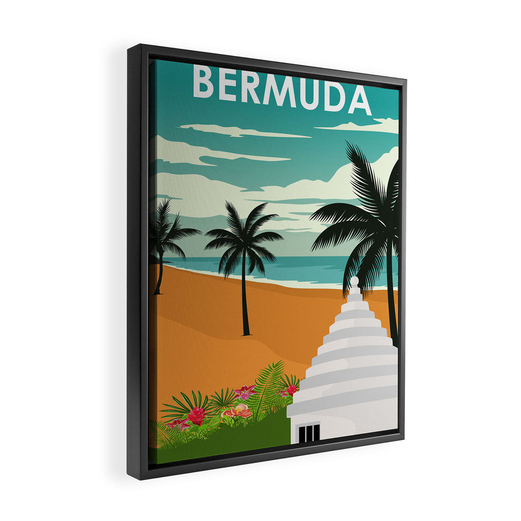 Bermuda Vintage Minimal Retro Travel Poster Framed Canvas Print Gallery Image 2
