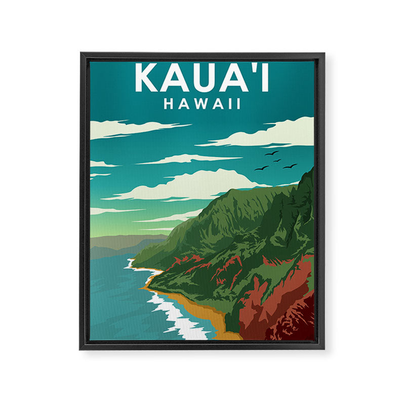 Kauai Hawaii Vintage Minimal Retro Travel Poster Framed Canvas Print Gallery Image 6
