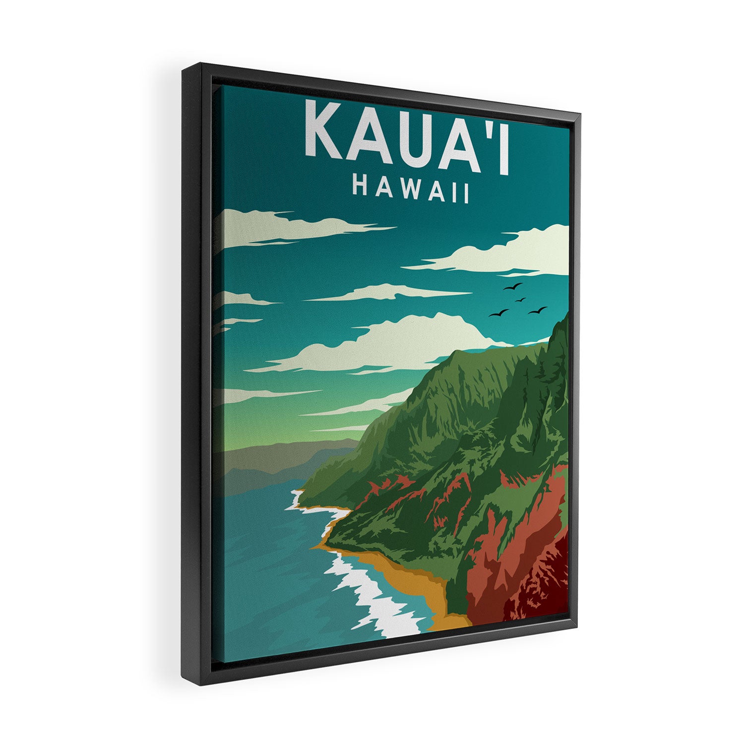 Kauai Hawaii Vintage Minimal Retro Travel Poster Framed Canvas Print Gallery Image 2