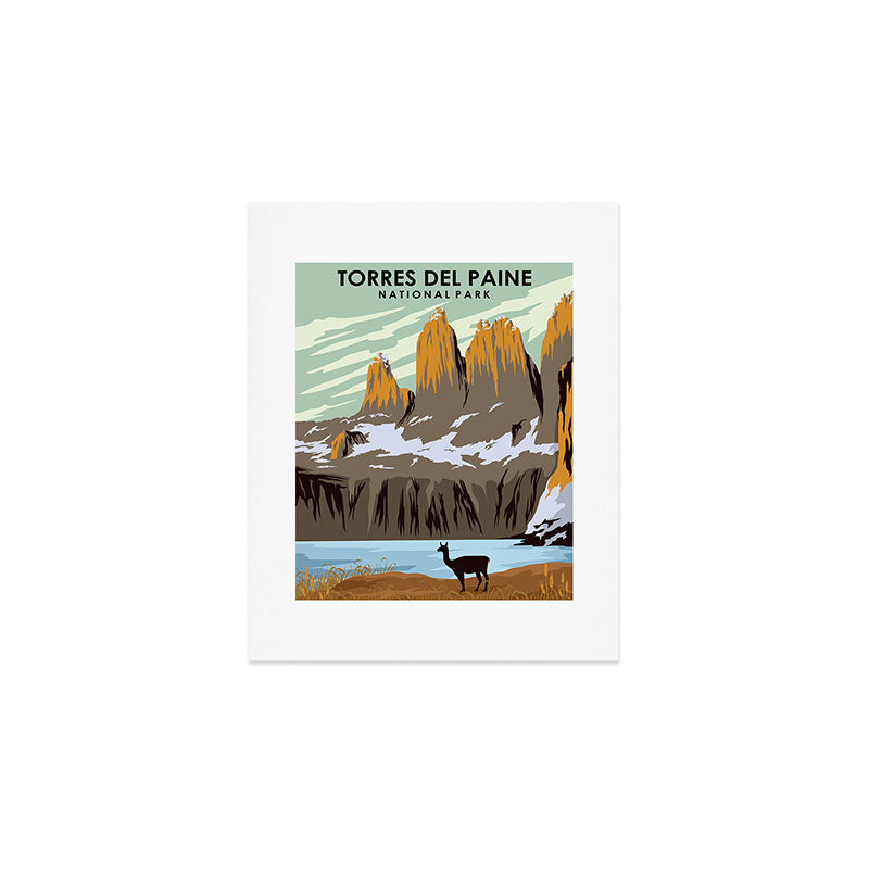 Torres Del Paine National Park Chile Vintage Minimal Travel Poster Art Print Gallery Image 1