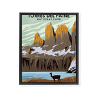 Torres Del Paine National Park Chile Vintage Minimal Travel Poster Framed Canvas Print Gallery Image 6