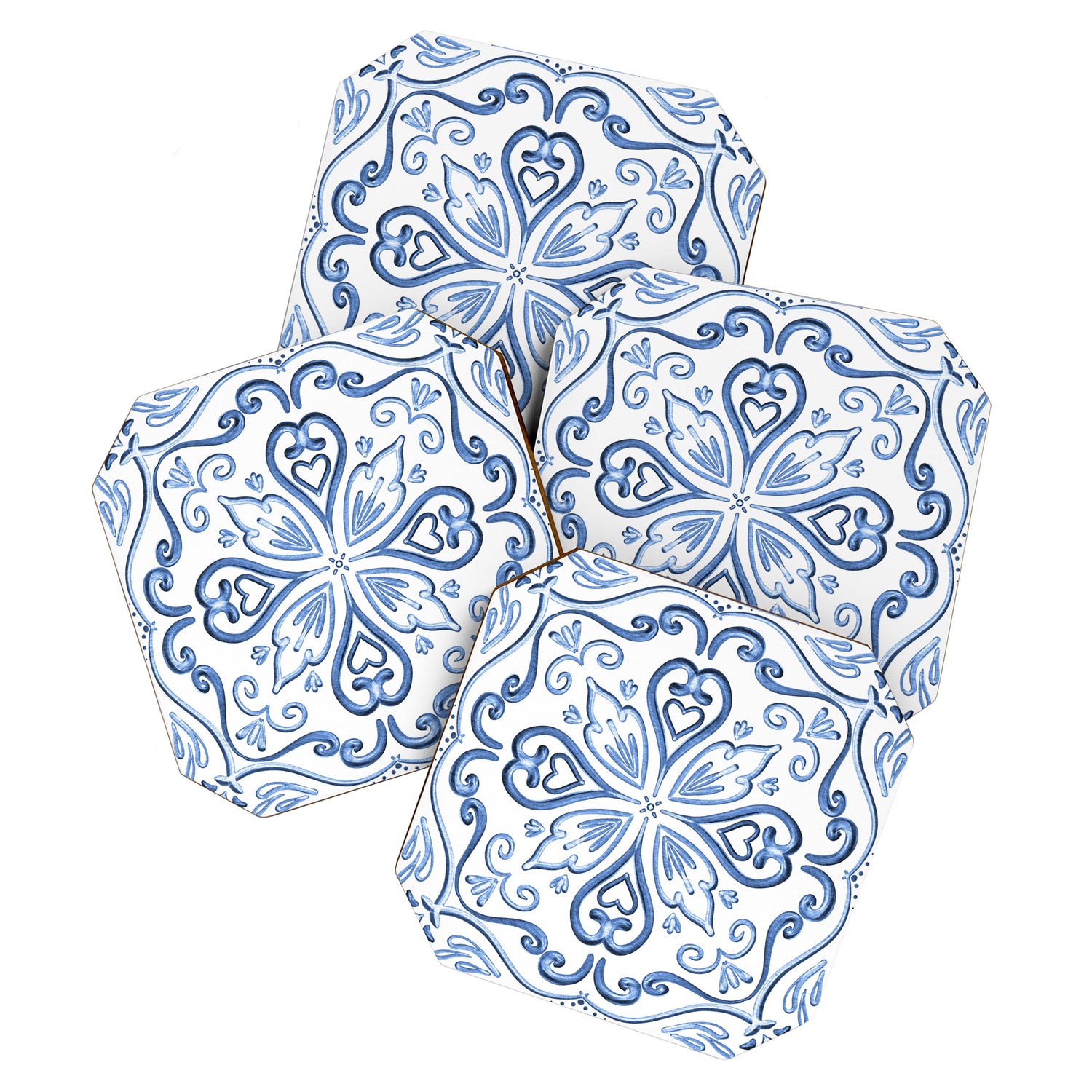 Blue and White Elegant Tiled Pattern Coaster Gallery Image 1