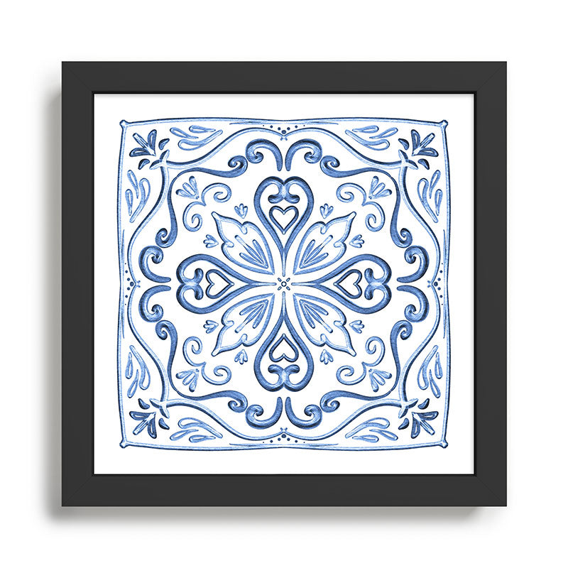 Blue and White Elegant Tiled Pattern Framed Art Print Gallery Image 1