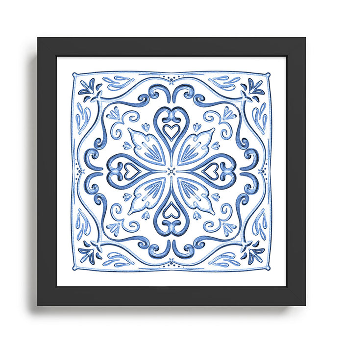 Blue and White Elegant Tiled Pattern Framed Art Print Gallery Image 1
