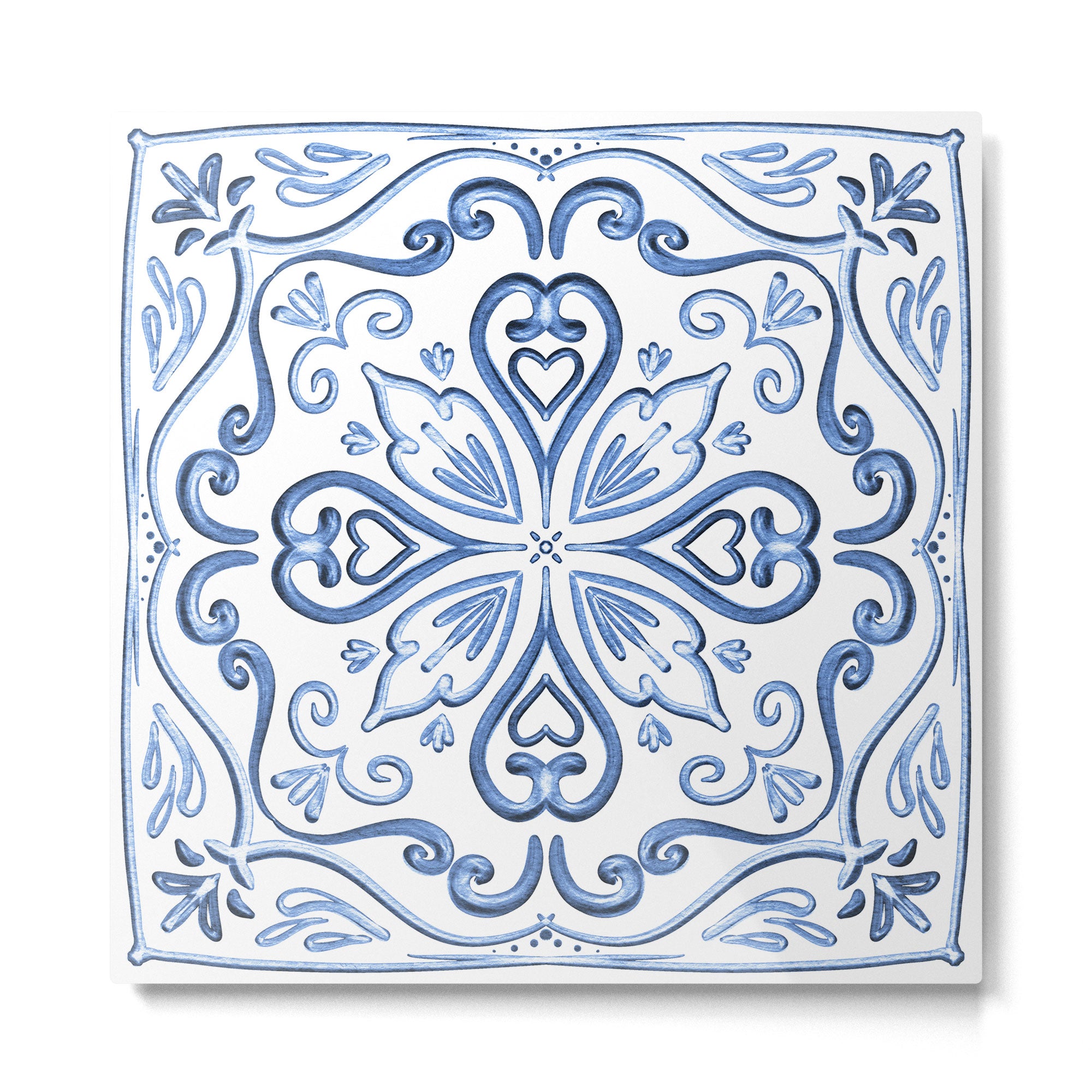 Blue and White Elegant Tiled Pattern Metal Print Gallery Image 2