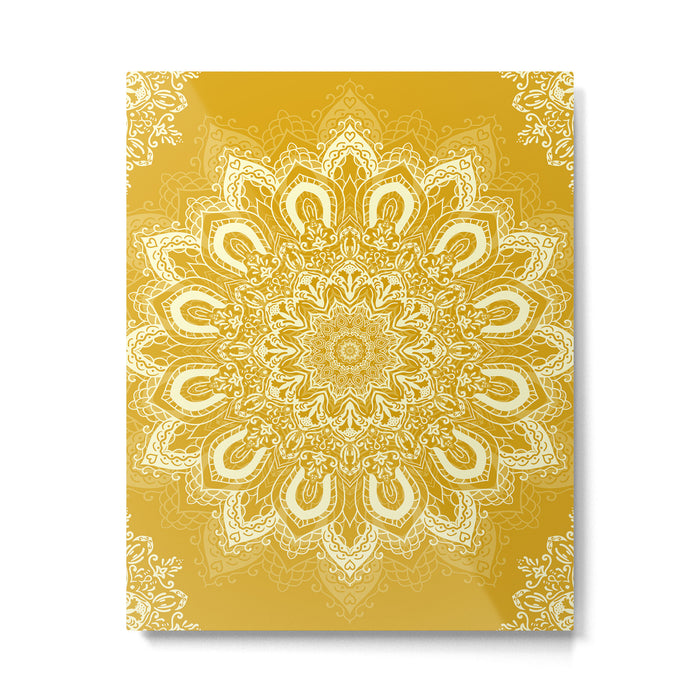 Boho Mustard Yellow Mandala Flower Metal Print Gallery Image 1