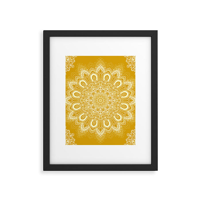 Boho Mustard Yellow Mandala Flower Framed Art Print Gallery Image 1