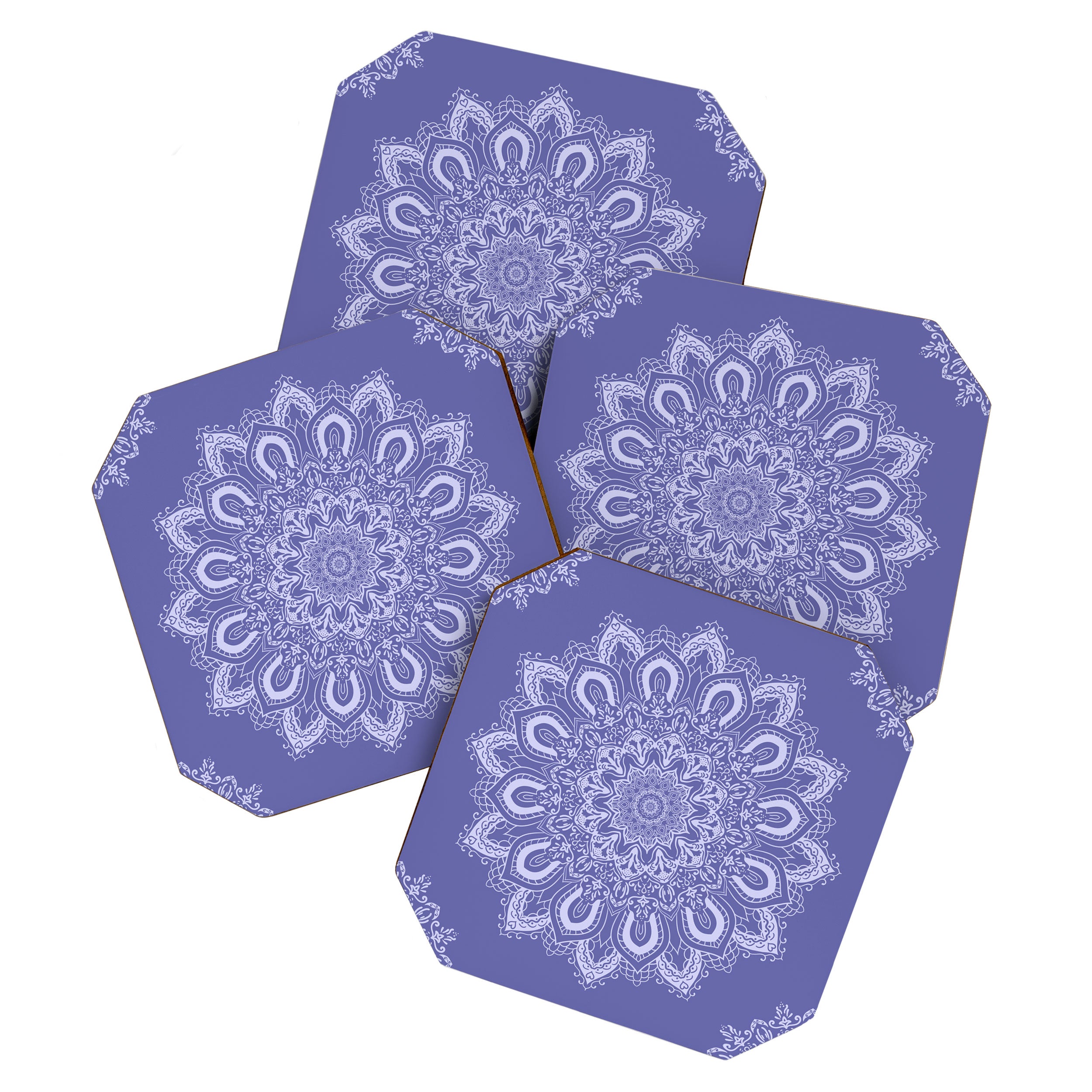 Elegant Periwinkle Purple Blue Boho Mandala Coaster Gallery Image 1