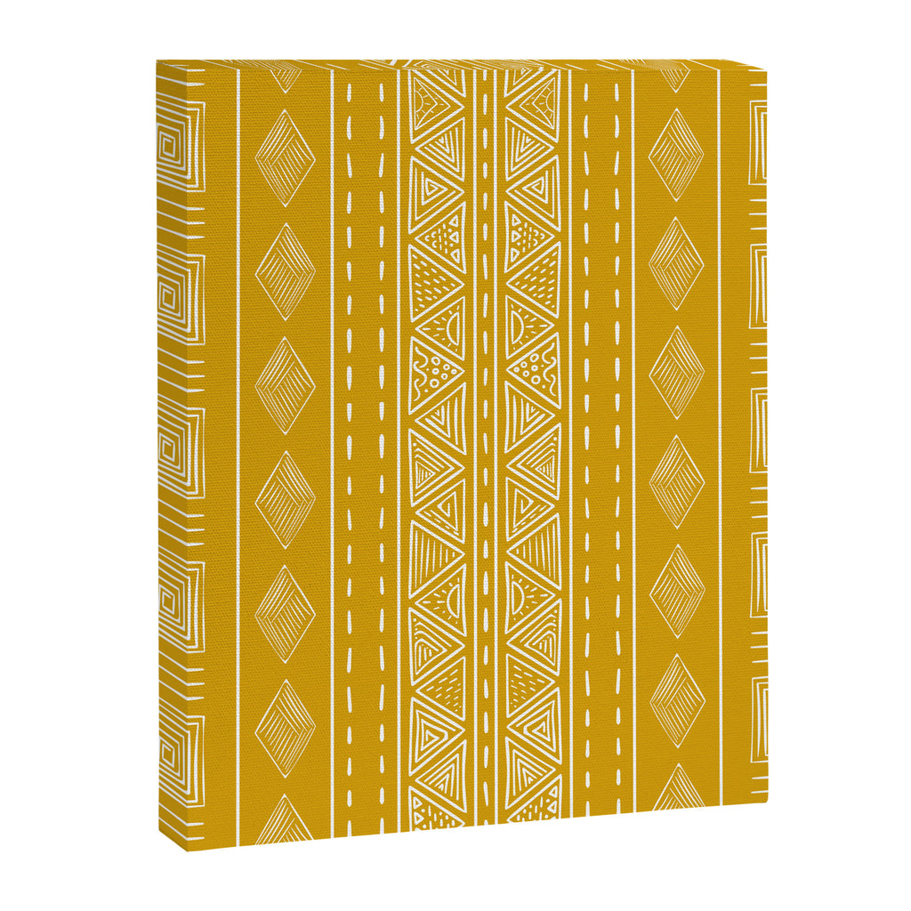 Mustard Yellow Tribal Ethnic Pattern | Sun Illustration | Vertical Stripes Canvas Print Gallery Image 8