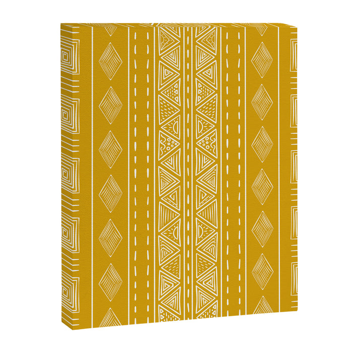 Mustard Yellow Tribal Ethnic Pattern | Sun Illustration | Vertical Stripes Canvas Print Gallery Image 1