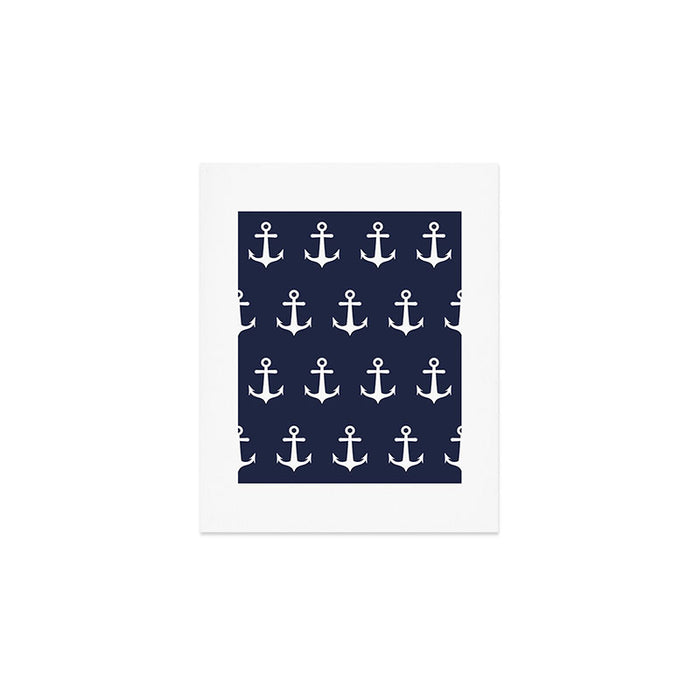 Nautical Navy Blue and White Anchors Art Print Gallery Image 1