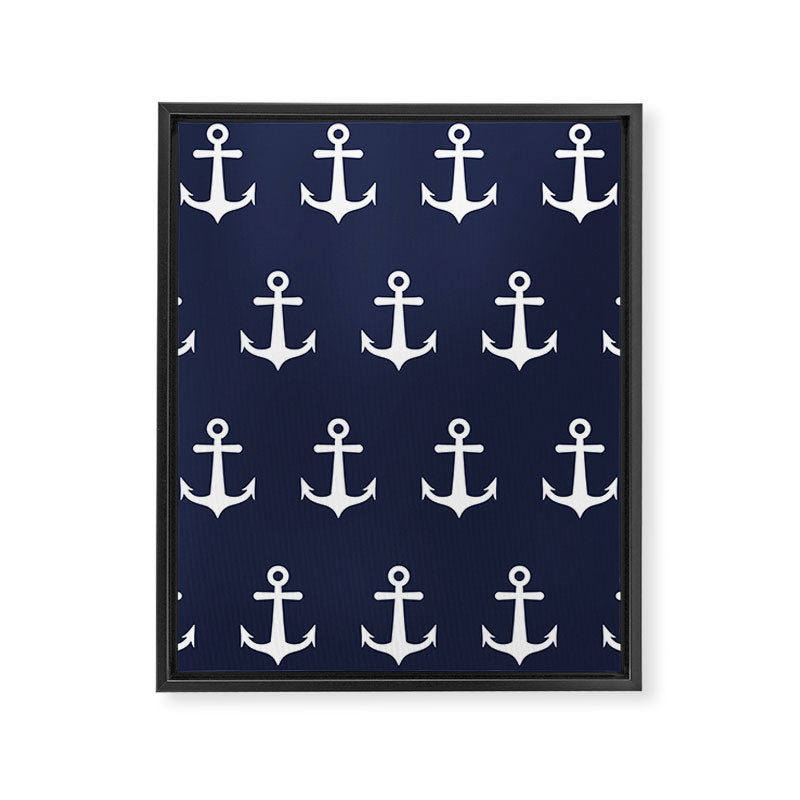 Nautical Navy Blue and White Anchors Framed Canvas Print Gallery Image 6