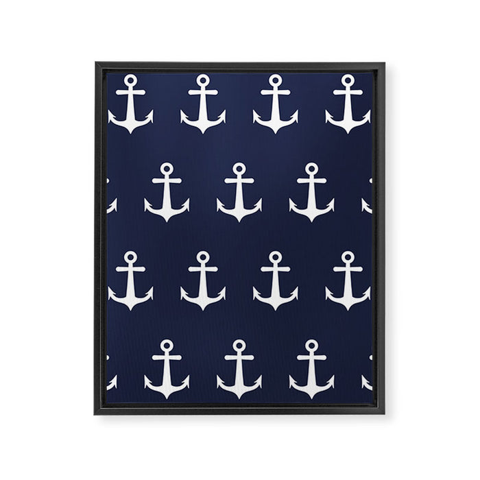 Nautical Navy Blue and White Anchors Framed Canvas Print Gallery Image 1