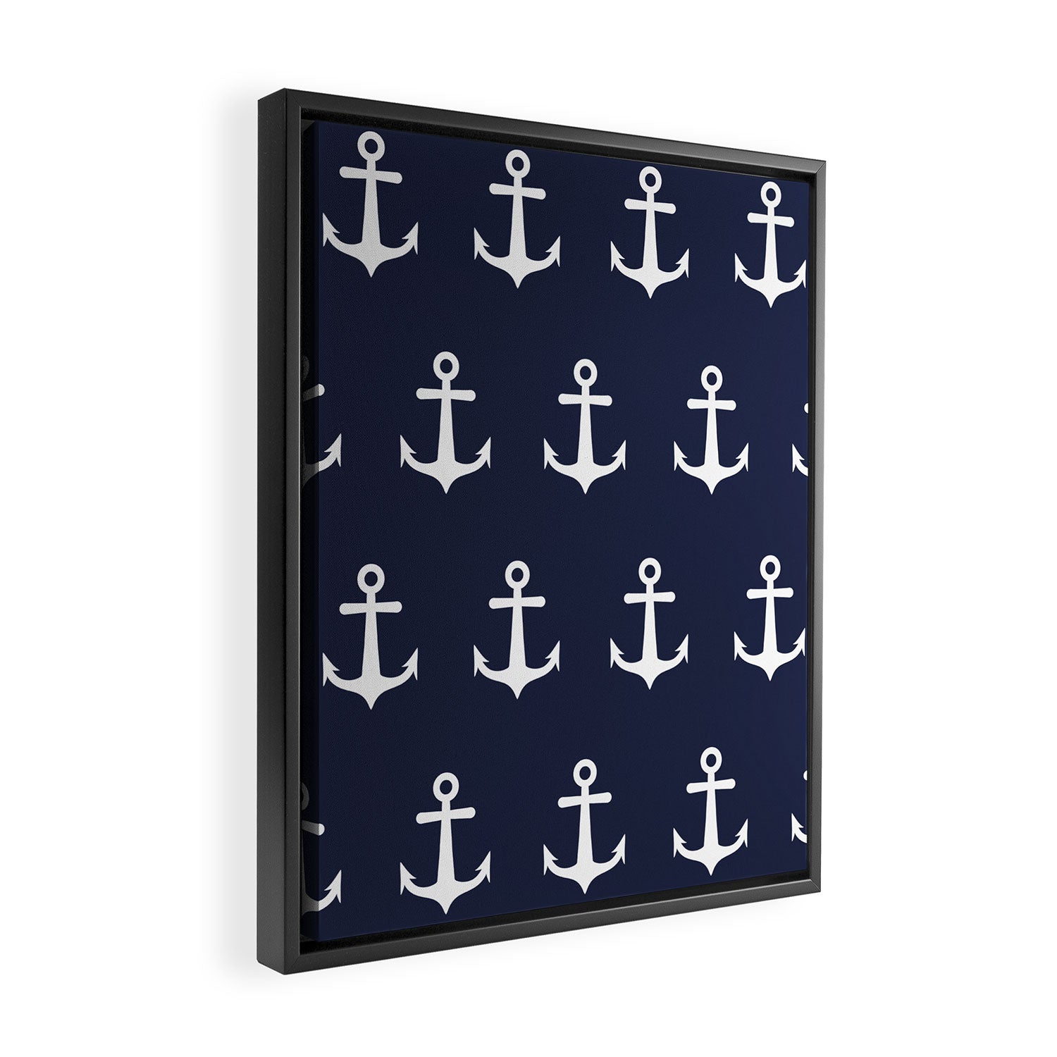 Nautical Navy Blue and White Anchors Framed Canvas Print Gallery Image 2