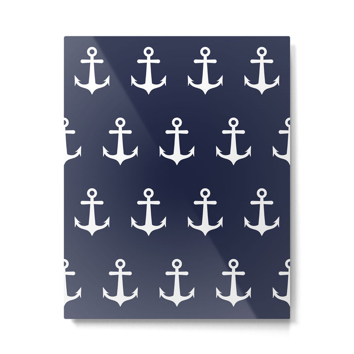Nautical Navy Blue and White Anchors Metal Print Gallery Image 1