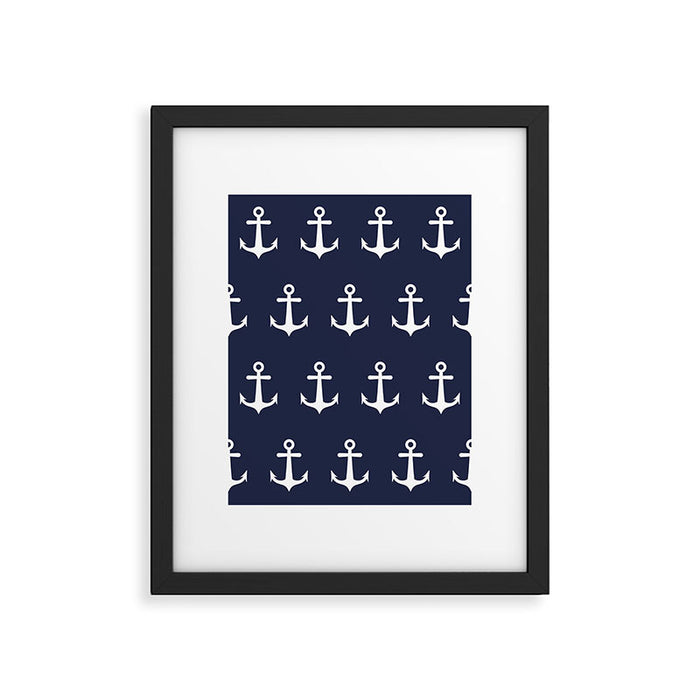 Nautical Navy Blue and White Anchors Framed Art Print Gallery Image 1