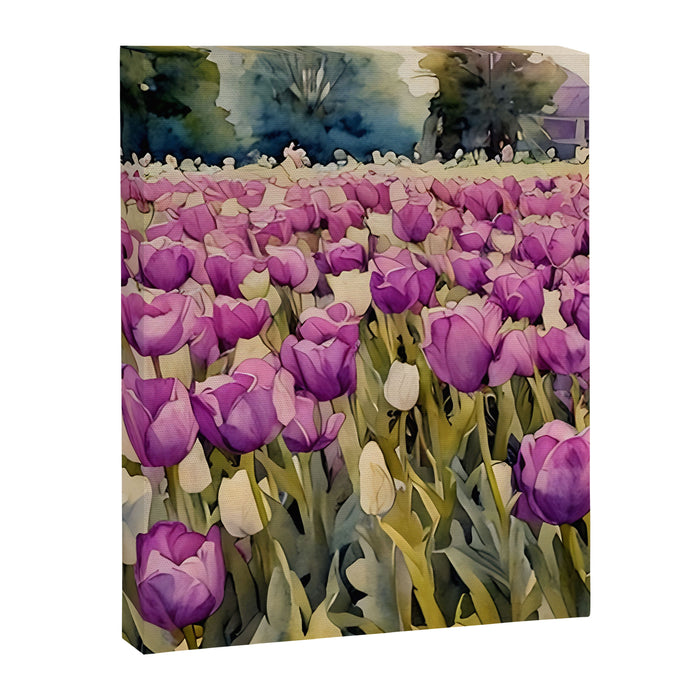 Purple tulips field  Canvas Print Gallery Image 1