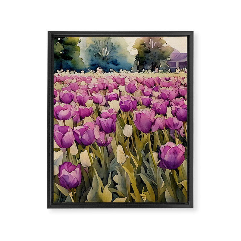 Purple tulips field  Framed Canvas Print Gallery Image 8