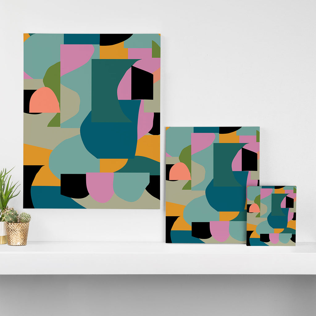 Abstract Collage in Teal Canvas Print Gallery Image 3