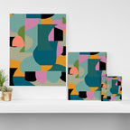 Abstract Collage in Teal Canvas Print Gallery Image 3
