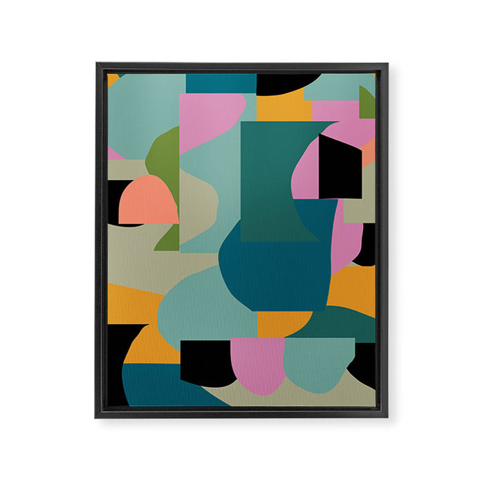 Abstract Collage in Teal Framed Canvas Print Gallery Image 1