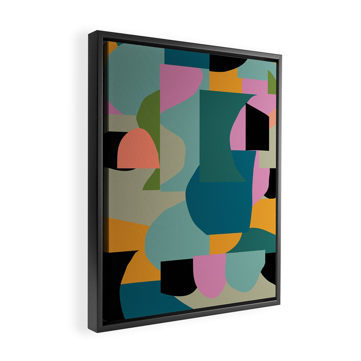 Abstract Collage in Teal Framed Canvas Print Gallery Image 2